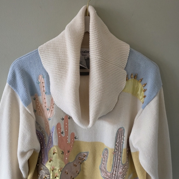 Franco Valerie M Vintage 90s Artsy Fun Eclectic Embroidered Beaded Turtleneck - Picture 5 of 15